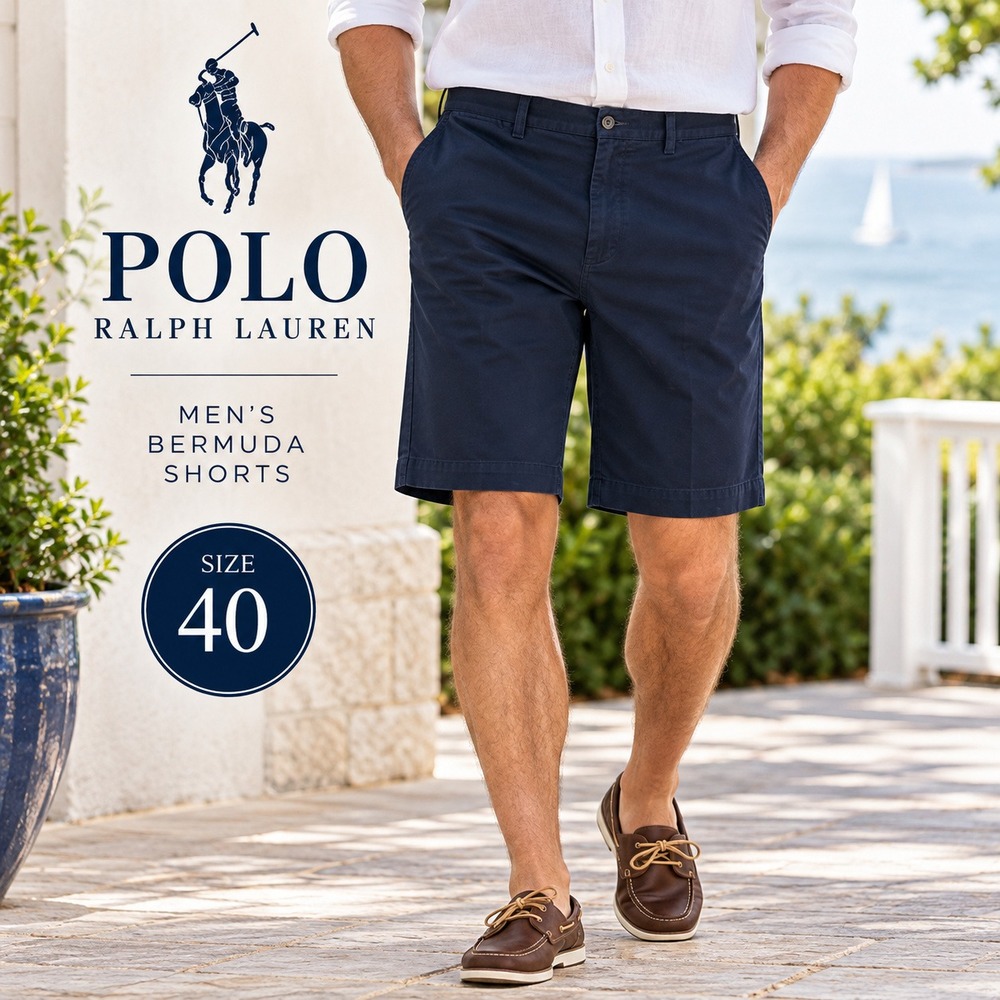 Polo Ralph Lauren Chino Shorts Mens 40T Navy Classic Preppy Flat Front Cotton